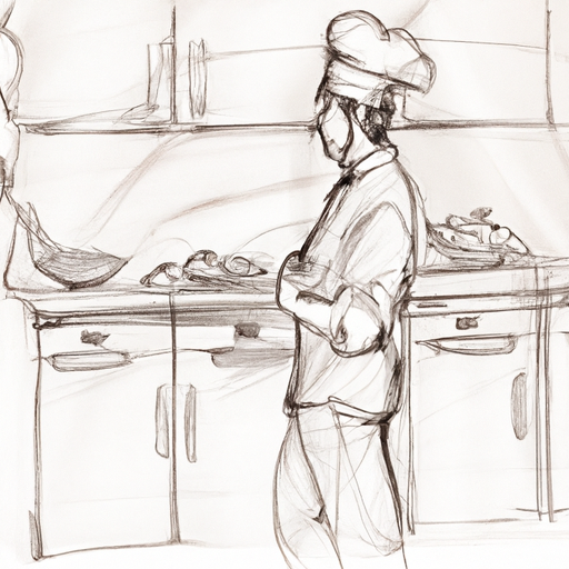 a cook in a kitchen | pencil sketch